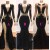 Long Black Mermaid Long Sleeves Gold Lace Appliques Prom Dresses 801410