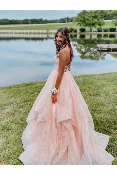 A-Line V Neck Long Prom Dresses 801412