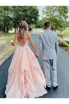 A-Line V Neck Long Prom Dresses 801412