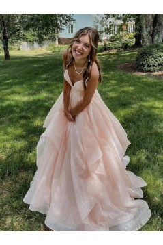 A-Line V Neck Long Prom Dresses 801412