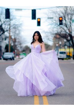 A-Line V Neck Long Prom Dresses 801412