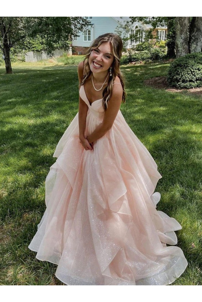 A-Line V Neck Long Prom Dresses 801412