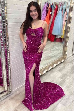 Mermaid Spaghetti Straps Sequins Long Prom Dresses 801426