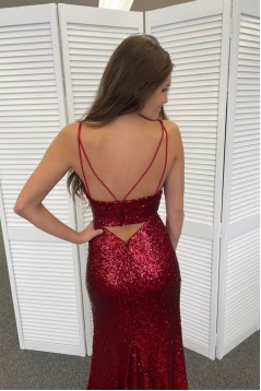 Mermaid Spaghetti Straps Sequins Long Prom Dresses 801426