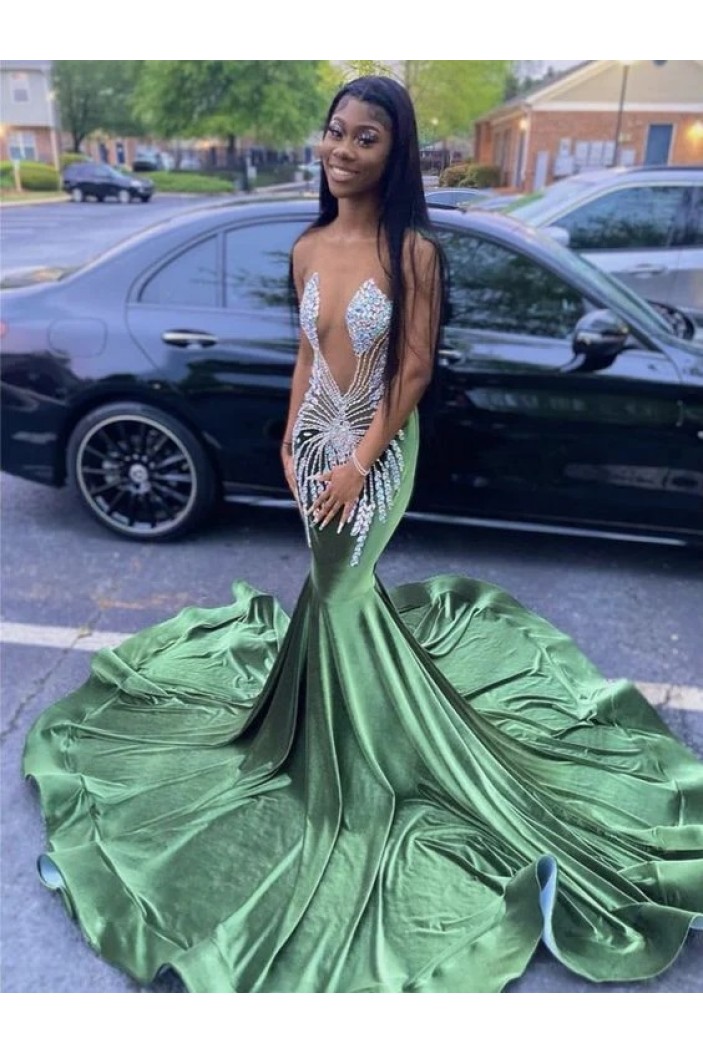Long Green Mermaid Beaded Prom Dresses 801430