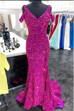 Mermaid Sequins Off the Shoulder Long Prom Dresses 801431