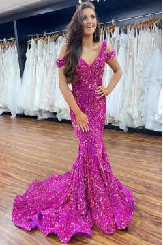 Mermaid Sequins Off the Shoulder Long Prom Dresses 801431