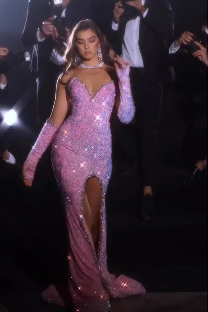 Long Pink Sequins Prom Dresses 801447