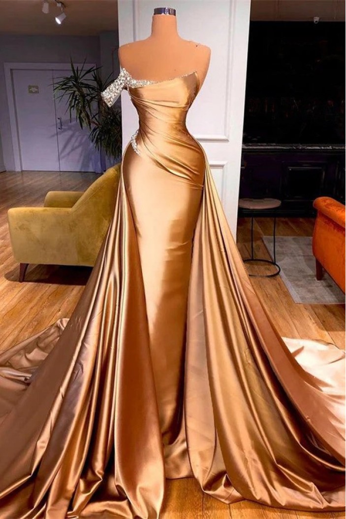 Mermaid Beaded One Shoulder Long Prom Dresses 801448