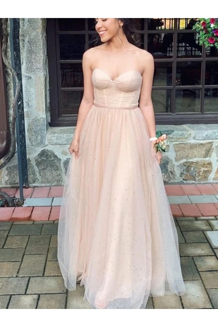 A-Line Sweetheart Tulle Long Prom Dresses 801454