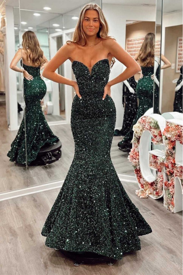 Mermaid Sweetheart Green Long Sequins Prom Dresses 801466