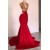 Long Red Mermaid Gold Lace Appliques Prom Dresses 801477