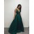 A-Line Long Green V Neck Satin Prom Dresses 801490