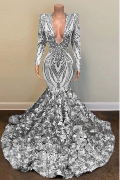 Mermaid Lace Long Sleeves Prom Dresses 801496