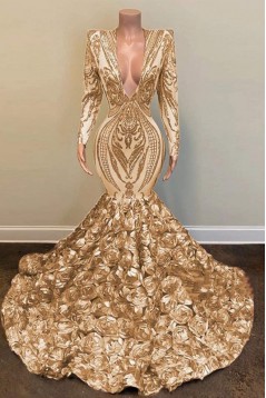 Mermaid Lace Long Sleeves Prom Dresses 801496