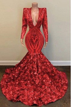 Mermaid Lace Long Sleeves Prom Dresses 801496