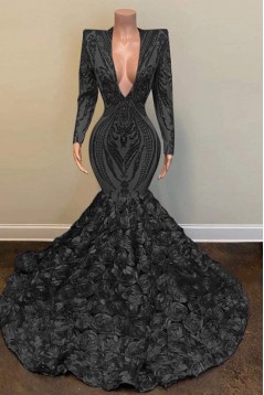 Mermaid Lace Long Sleeves Prom Dresses 801496
