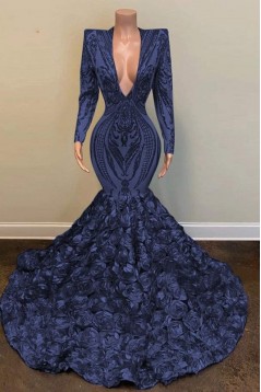 Mermaid Lace Long Sleeves Prom Dresses 801496