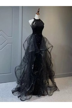 Long Black Sparkle Sequins Prom Dresses 801511