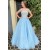 A-Line Beaded Long Blue Prom Dresses 801519