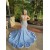 Long Blue Beaded Mermaid Prom Dresses 801525