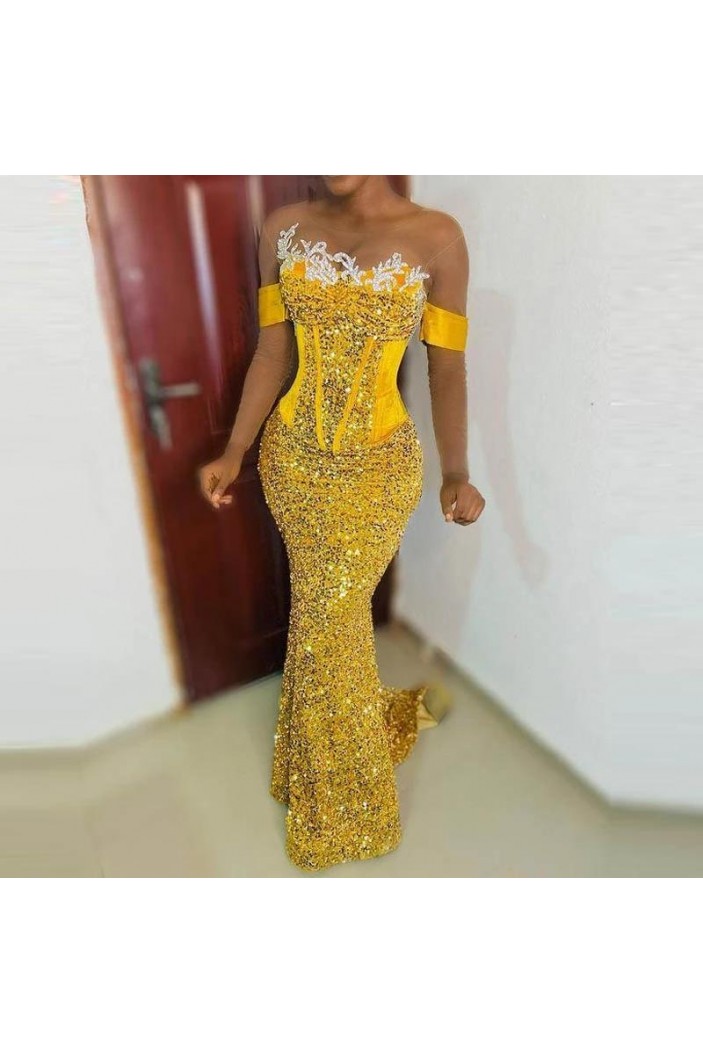 Mermaid Sequins and Lace Long Prom Dresses 801527