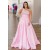 Long Pink One Shoulder Beaded Prom Dresses 801530