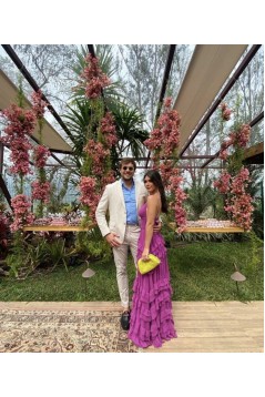 A-Line V Neck Long Purple Prom Dresses 801557