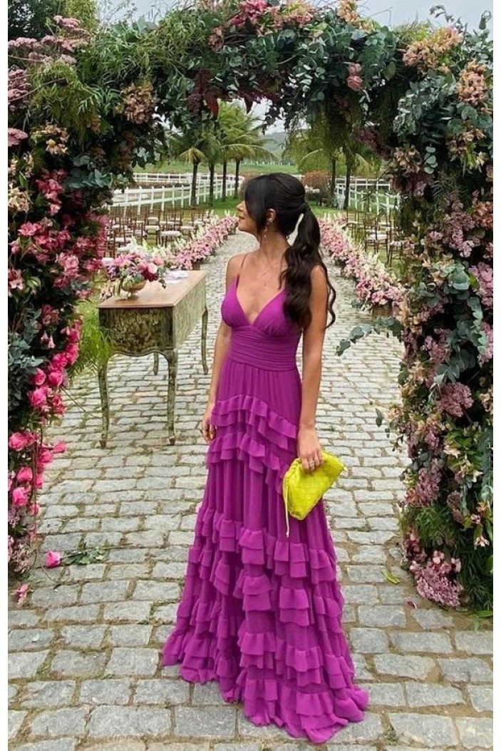A-Line V Neck Long Purple Prom Dresses 801557