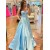 A-Line Long Blue Satin Prom Dresses 801565