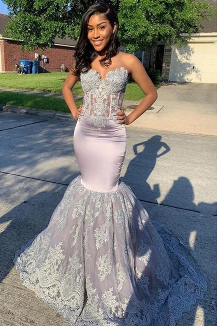 Mermaid Sweetheart Lace Long Prom Dresses 801577