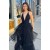 A-Line Deep V Neck Long Tulle Prom Dresses 801578