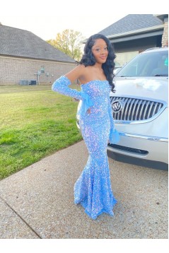 Mermaid Strapless Sequins Long Prom Dresses 801588