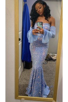 Mermaid Strapless Sequins Long Prom Dresses 801588