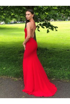 Elegant Long Red Mermaid Prom Dresses Formal Evening Gowns 901009