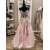 A-Line Long Pink Prom Dresses Formal Evening Gowns with Lace Appliques 901011