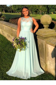 Long Blue Chiffon and Lace Prom Dresses Formal Evening Gowns 901016