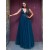 Long Navy Blue V Neck Lace and Tulle Prom Dresses Formal Evening Gowns with Beads 901017