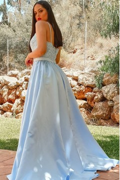 Long Blue Lace Prom Dresses Formal Evening Gowns 901018