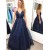 Sparkle Tulle Long Navy Blue Prom Dresses Formal Evening Gowns 901028