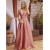 A-Line V Neck Long Prom Dresses Formal Evening Gowns 901054