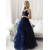 A-Line Navy Blue Long Tulle Prom Dresses Formal Evening Gowns 901068