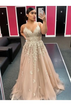 A-Line Lace Long Prom Dresses Formal Evening Gowns 901087