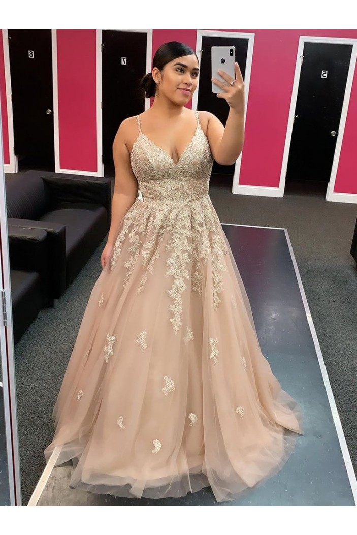 A-Line Lace Long Prom Dresses Formal Evening Gowns 901087