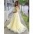 A-Line Off the Shoulder Lace Yellow Long Prom Dresses Formal Evening Gowns 901093