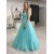 A-Line Long Blue Beaded Prom Dresses Formal Evening Gowns 901103