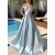 A-Line Off the Shoulder Satin Long Prom Dresses Formal Evening Gowns 901121
