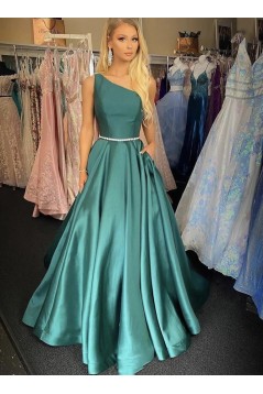 A-Line One Shoulder Long Prom Dresses Formal Evening Gowns 901135