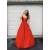 A-Line Long Red Lace and Tulle Beaded Prom Dress Formal Evening Gowns 901143