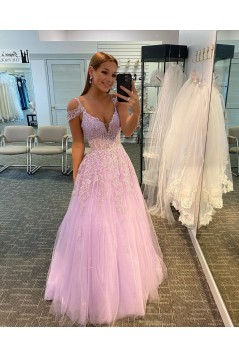 A-Line Lace and Tulle Long Prom Dress Formal Evening Gowns 901146